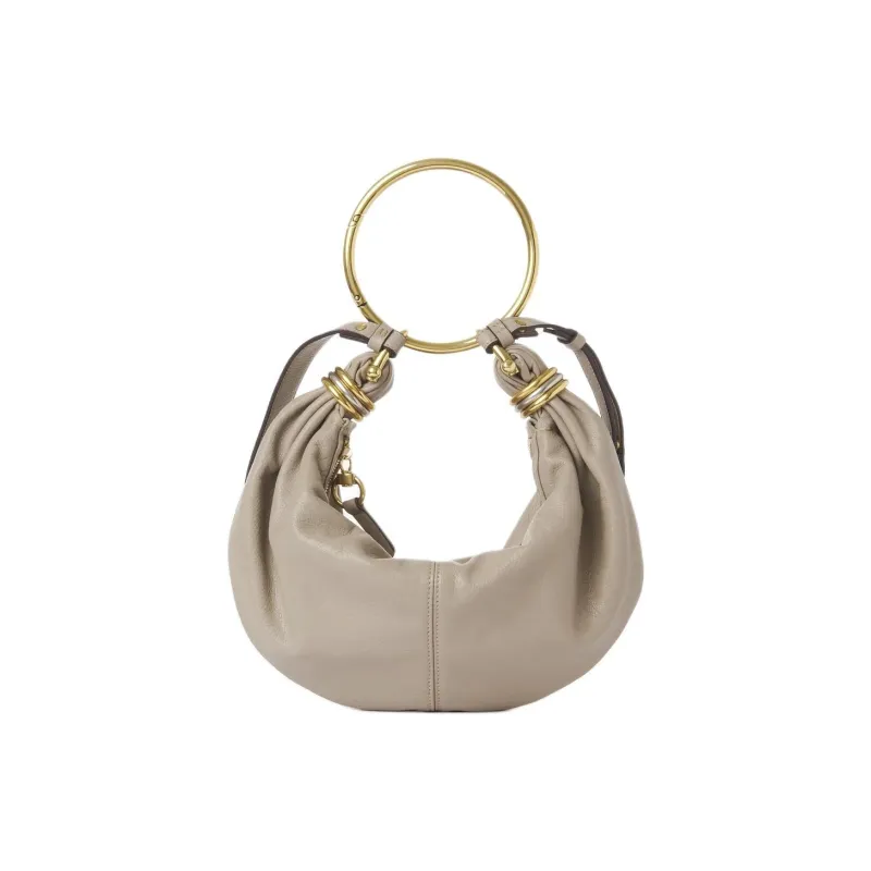 Chloe Shiny Grained Calfskin Vagabond Bag Shoulder Bag Small Size Women's Gray-0