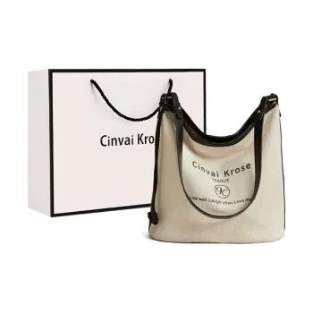 CinvaiKrose Fabric Tote Bucket Bag Shoulder Bag Small Size Women's Ecru