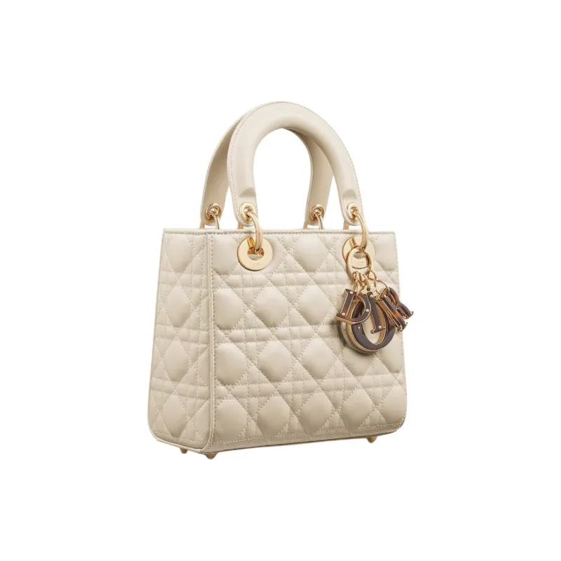 DIOR Lady Dior Wicker Pattern Lambskin Shoulder Bag Crossbody Bag Handbag Small Size Women's Ash Ivory-1