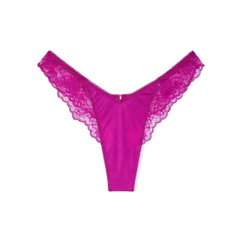 Victoria's Secret Very Sexy Rose Lace Trim High Leg Thong Panty / O P Underpants Women's 1 Pack Vivid Pink
