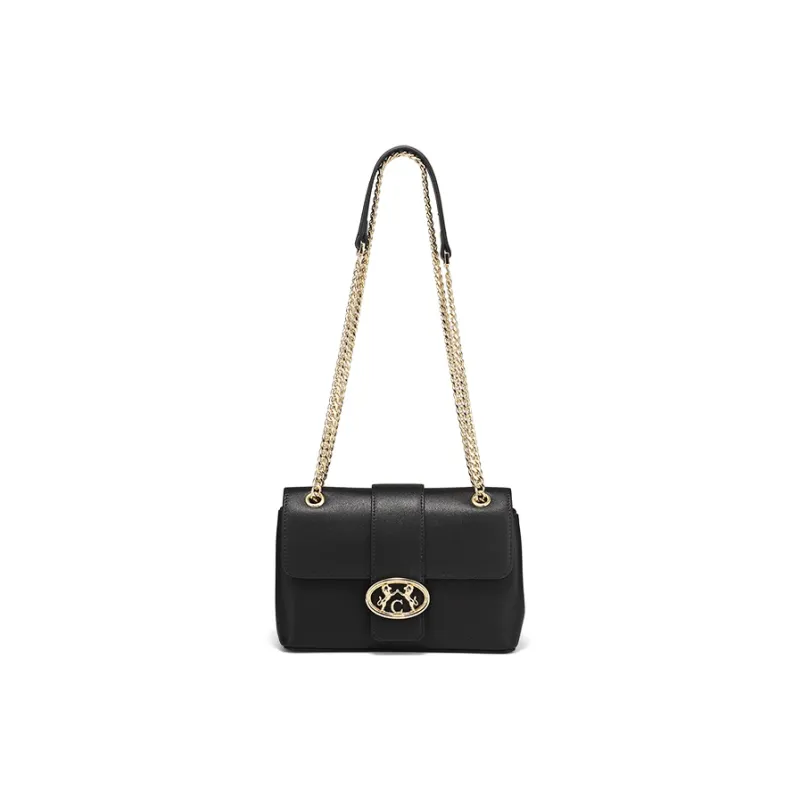 COOGI Cow Leather Shoulder Bag Crossbody Bag Medium Size Women's Black/Ecru-12