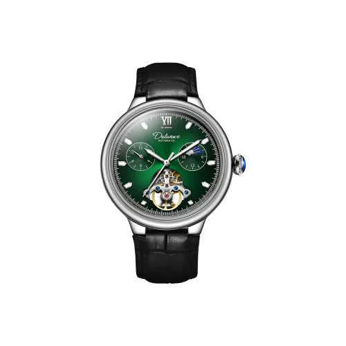 Dulunwe Automatic Mechanical Movement Genuine Leather Strap Watch Men's Watches Green Dial