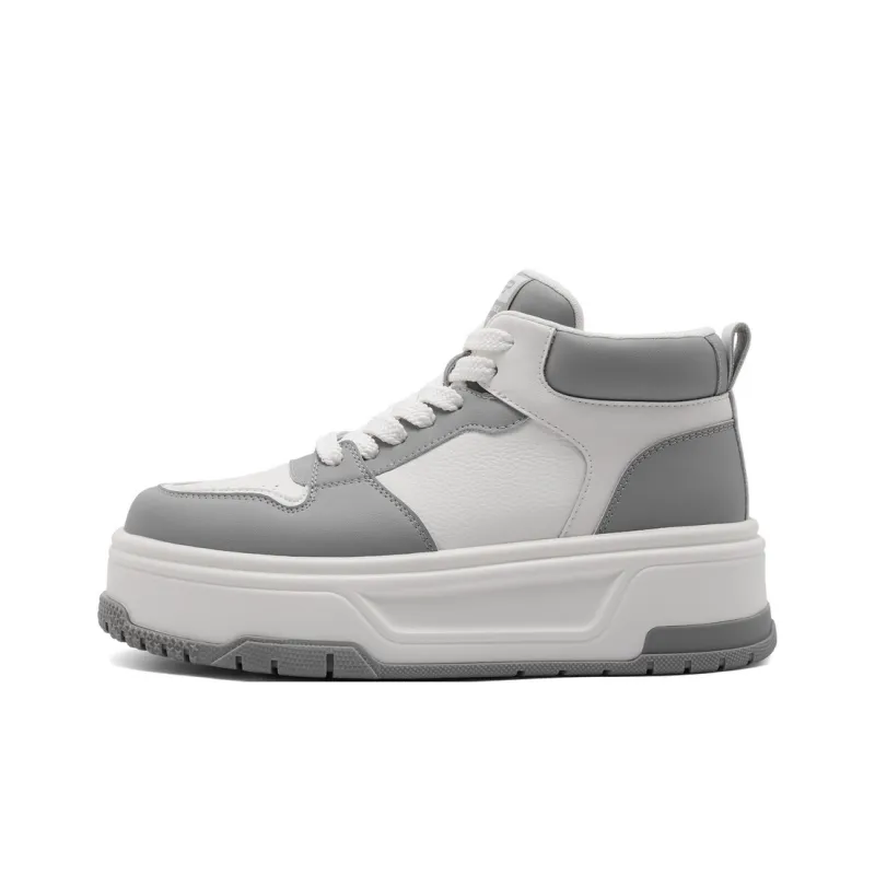 BELLE Height Increasing Wear-Resistant Slip-Resistant High-Top Skateboard Shoes Women's Gray Brown Black-0