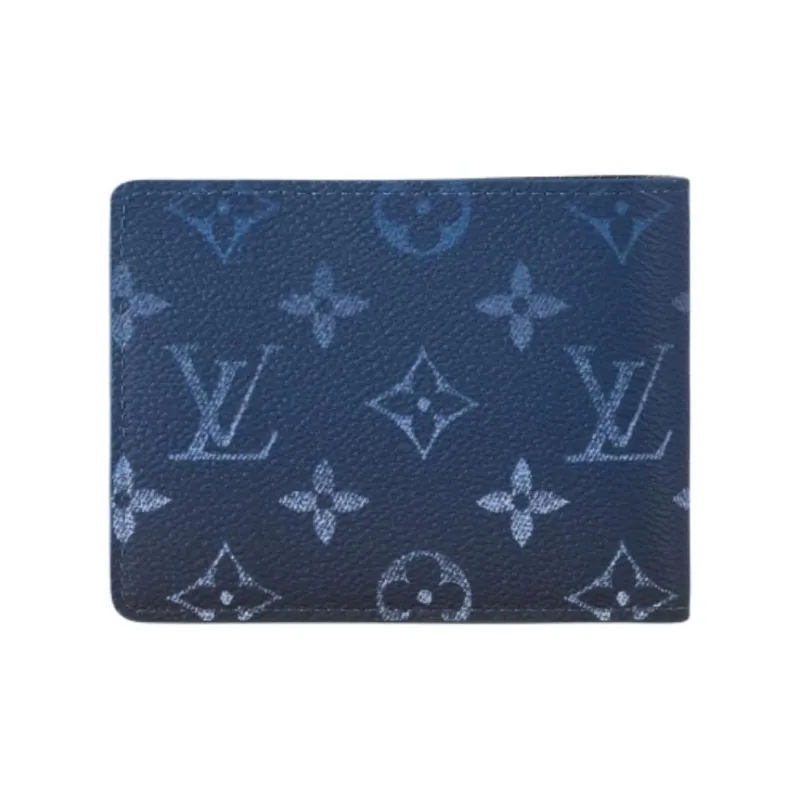 LOUIS VUITTON Multiple Monogram Canvas Cow Leather Patchwork Wallet Men's Gradient Blue-1