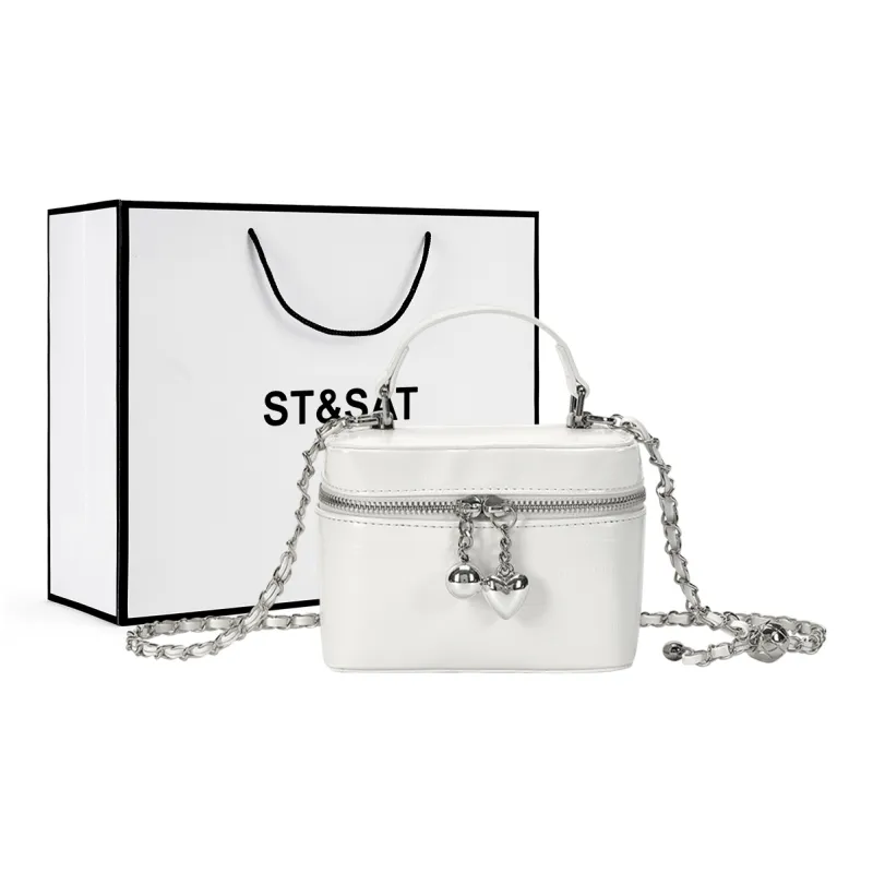 ST&SAT Synthetic Leather One Shoulder Handbags Regular Women's Ecru/Silver/Black-0