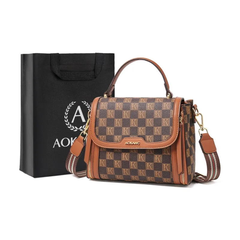 AOKANG PVC Crossbody Handbag Small Size Women's Khaki/Coffee-4