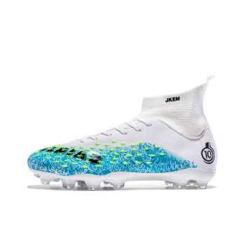 JKEM Soccer Shoes Unisex Mid Top White Moon/Black Green/Green/Aqua