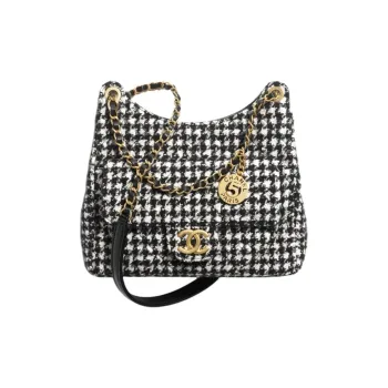 CHANEL HOBO Tmall Genie Cotton Twill Velvet Hobo Bag Shoulder Bag Crossbody Bag Women's Black & White