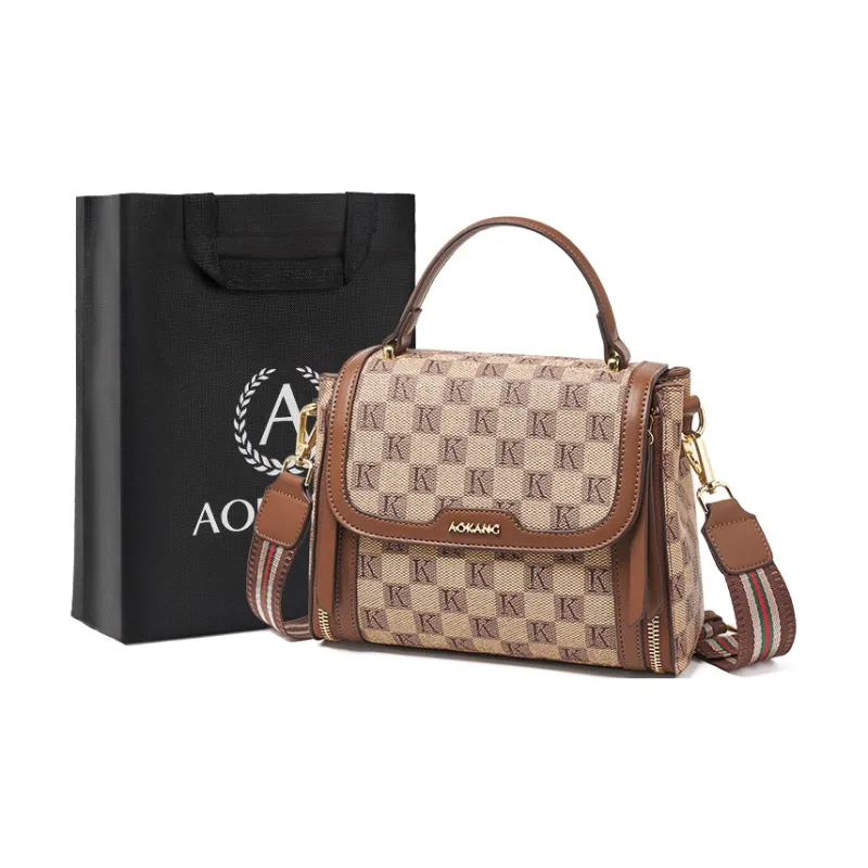 AOKANG PVC Crossbody Handbag Small Size Women's Khaki/Coffee-0