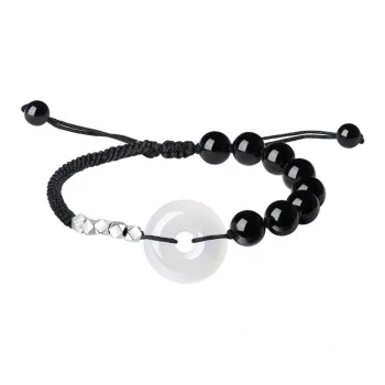 ASTAR HADES 925 Sterling Silver Hetian Jade Obsidian Bracelets Unisex Green Jade
