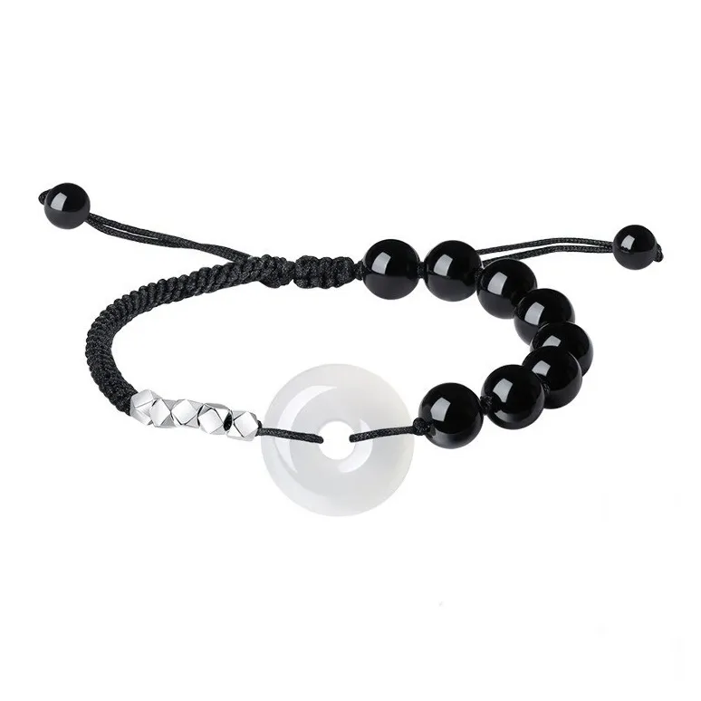 ASTAR HADES 925 Sterling Silver Hetian Jade Obsidian Bracelets Unisex Green Jade-0