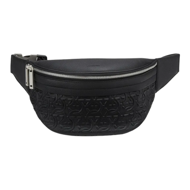 FERRAGAMO GANCINI Calfskin Sling Bag Fanny Pack Men's Black-0