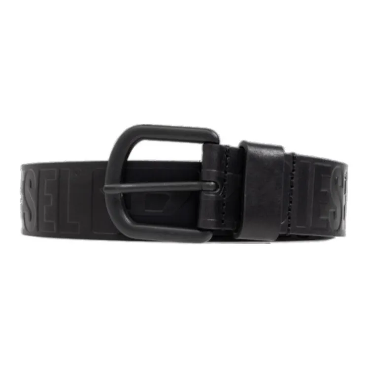 DIESEL Logo Identification Leather Belts Men's Black Width 4cm-0