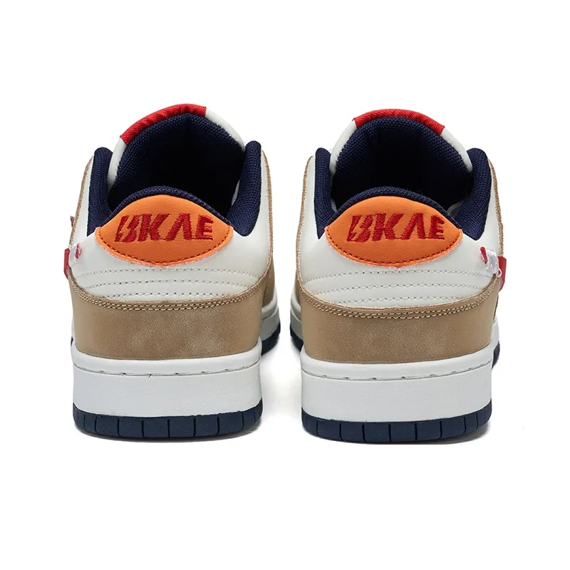 BKAE Anti Slip Wear Resistant Low Top Skateboard Shoes Unisex Beige White Red-5