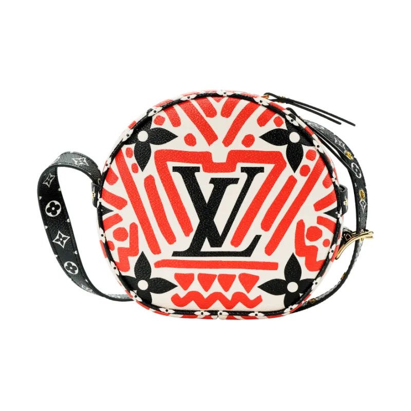 LOUIS VUITTON Coated Canvas With Cow Leather Trim Shoulder Bag, Crossbody Bag Small Size Women's Black/Red-5