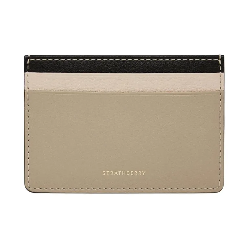 Strathberry Calfskin Card Holder Women's Black/White With Mushroom Pattern-0