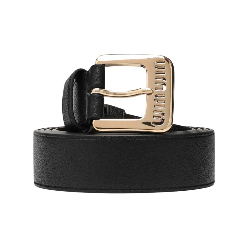 MIU MIU Solid Color Design Leather Leather Belts Women's Black 4CM-1