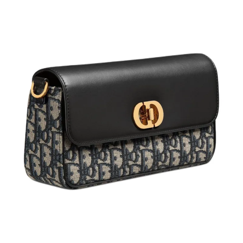 DIOR 30 Montaigne Jacquard With Calfskin Shoulder Bag Crossbody Bag Mini Women's Blue & Black-3