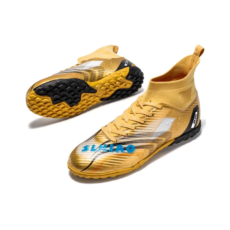 JKEM Soccer Shoes Unisex Mid Top White Gold/Black Gold/Gold/Aqua-35