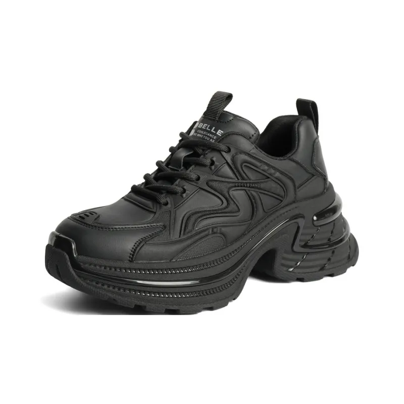 BELLE Anti Slip Wear Resistant Low Top Chunky Sneakers Women's Beige, Black-1