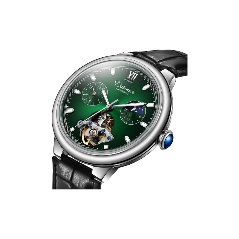 Dulunwe Automatic Mechanical Movement Genuine Leather Strap Watch Men's Watches Green Dial-1