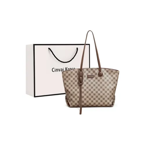 CinvaiKrose PVC With Synthetic Leather Tote Bag, Shopping Bag, Handbag, Shoulder Bag Large Size Women's Khaki