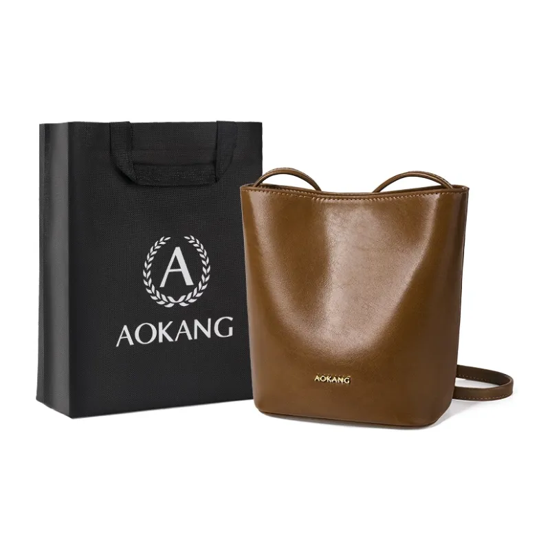 AOKANG Cow Leather Bucket Bag, Shoulder Bag, Crossbody Bag, Commuter Bag Regular Women's Mocha/Obsidian Black/Coffee-8