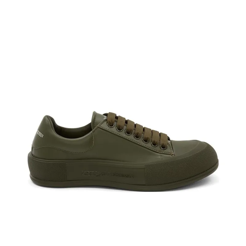 Alexander McQueen Leather Deck Plimsoll Khaki-1