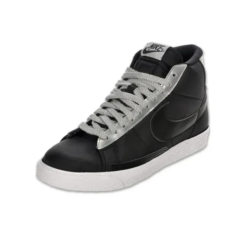 Nike SB Blazer Anti Slip Wear Resistant Mid Top Skateboard Shoes Men's Black Silver-2