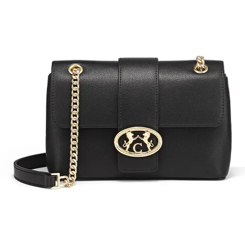COOGI Cow Leather Shoulder Bag Crossbody Bag Medium Size Women's Black/Ecru-7