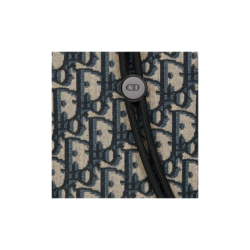 DIOR Oblique Jacquard Canvas With Grainy Surface Calfskin One Shoulder Crossbody Cell Phone Pouch Men's Beige & Black-3