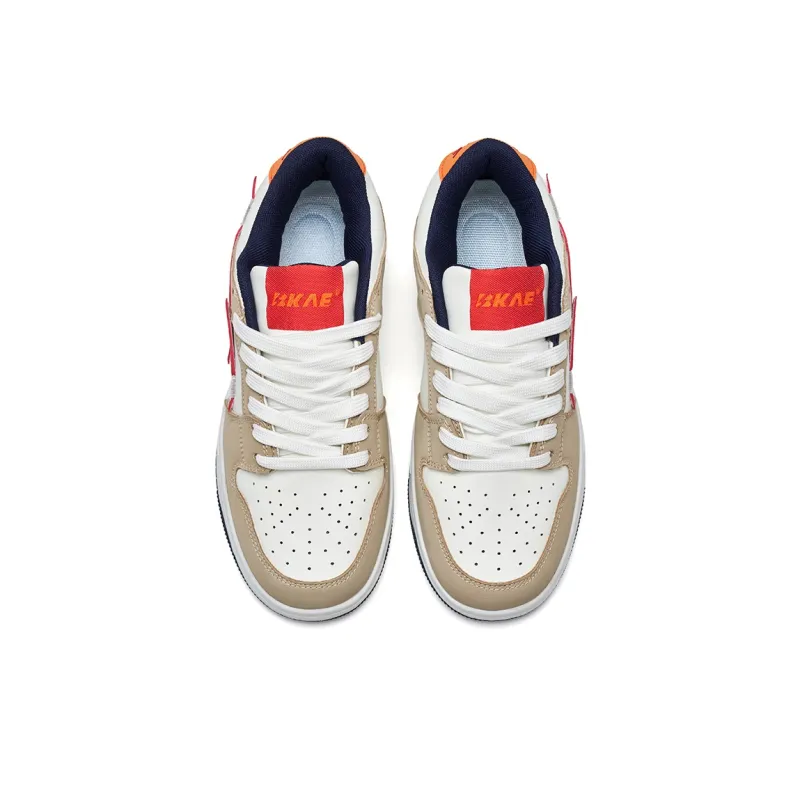 BKAE Anti Slip Wear Resistant Low Top Skateboard Shoes Unisex Beige White Red-4