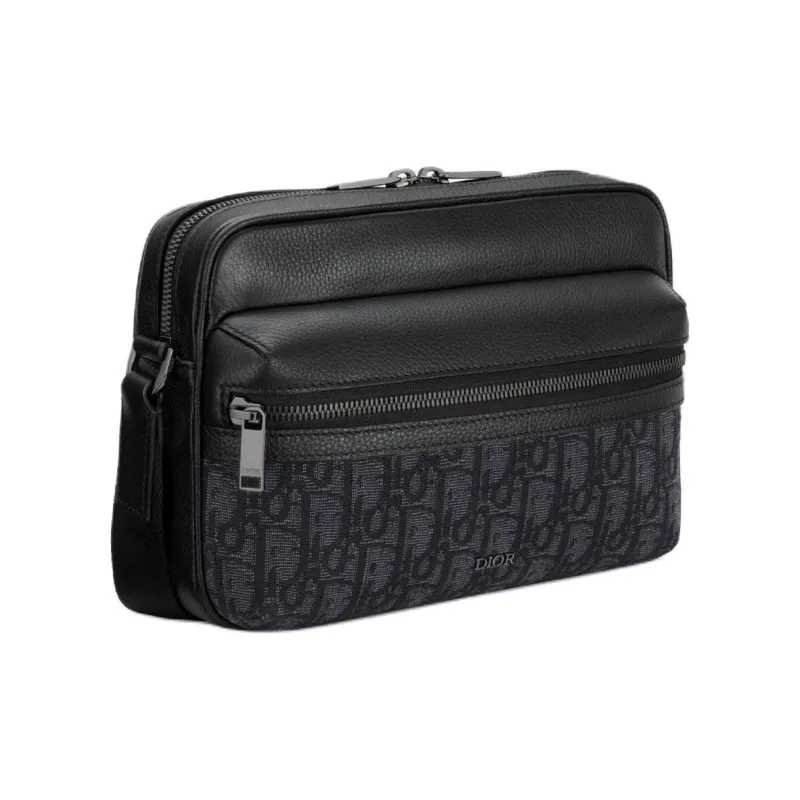 DIOR Oblique Jacquard Canvas With Grainy Calfskin Messenger Bag, Shoulder Bag, Crossbody Bag Men's Black-2