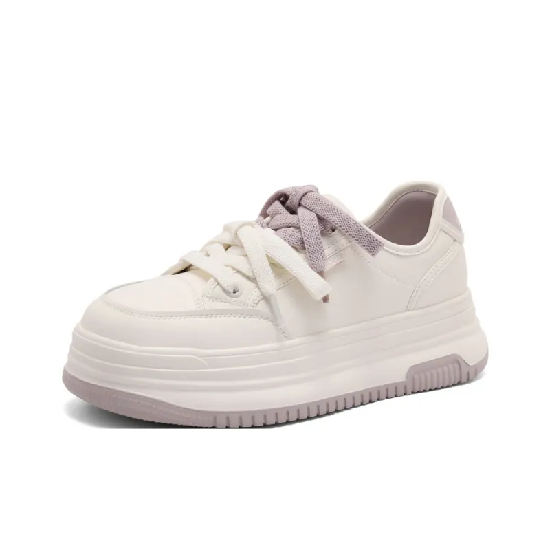 BELLE Wear-Resistant Slip-Resistant Low-Top Skateboard Shoes Women's Ecru/Apricot Ecru/Purple-6