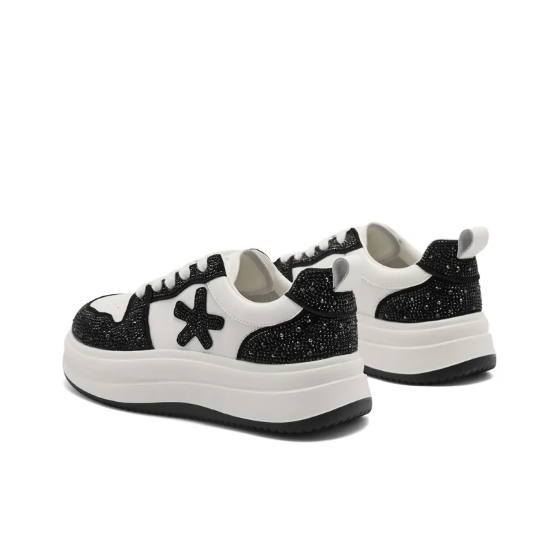 BELLE Height Increasing Wear-Resistant Lightweight Slip-Resistant Low-Top Skateboard Shoes Women's Black Gray-3