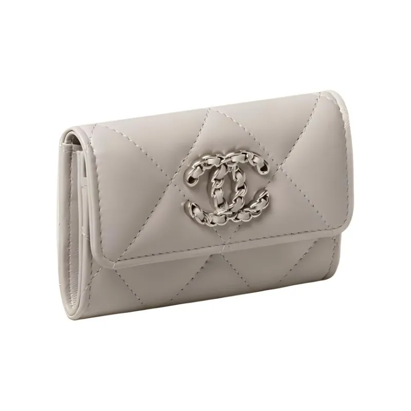 CHANEL Lambskin Wallet, Card Holder Regular Women's Gray-1