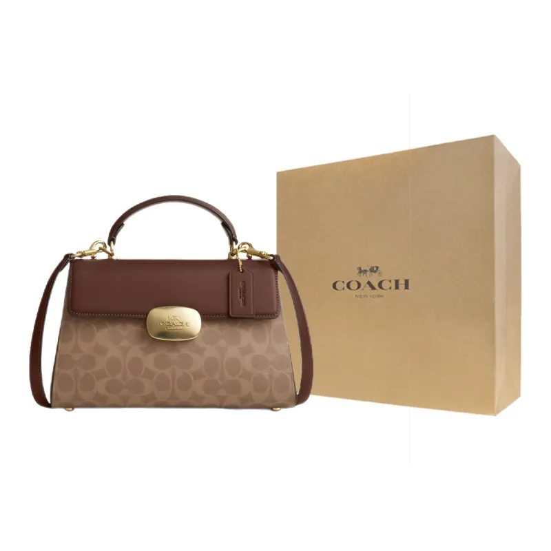 COACH Eliza Artificial Leather Shoulder Bag Crossbody Bag Handbag Large Size Women's Brown-7