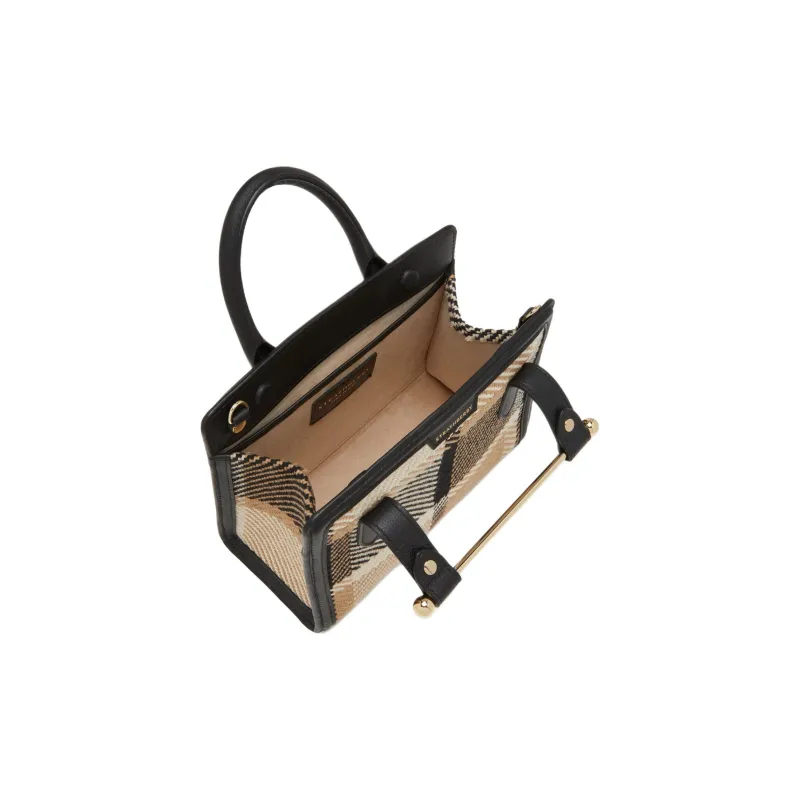 Strathberry Smooth Calf Leather Tote Bag Shopping Bag Shoulder Bag Crossbody Bag Handbag Mini Women's Black & Camel-3