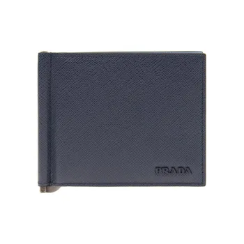 PRADA Calfskin Card Holder Regular Men's Blue