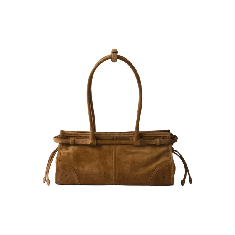 PRADA Suede One Shoulder Handbag Medium Size Women's Cinnamon-3
