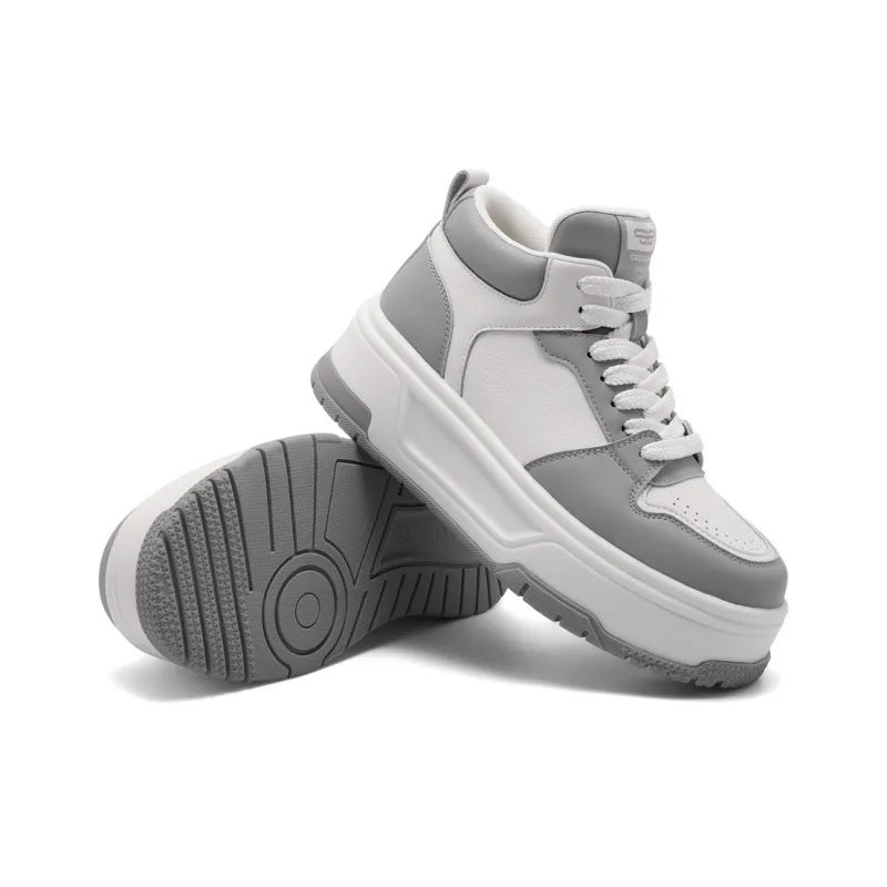 BELLE Height Increasing Wear-Resistant Slip-Resistant High-Top Skateboard Shoes Women's Gray Brown Black-4