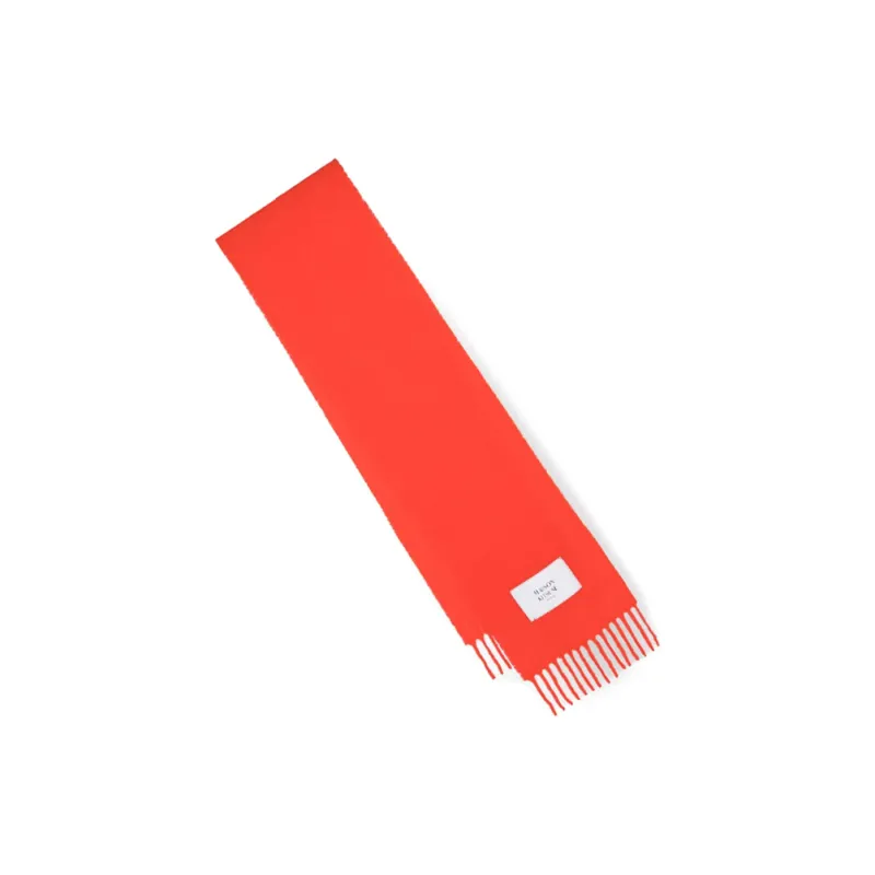 Maison Kitsune Logo Patch Knit Fringed Scarf-2