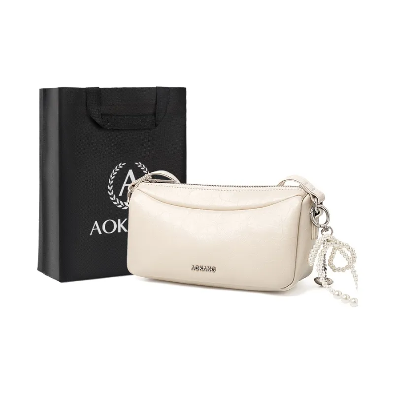 AOKANG Cow Leather Handbag, Shoulder Bag Women's Midnight Black/Milk White/Starlight Silver-4