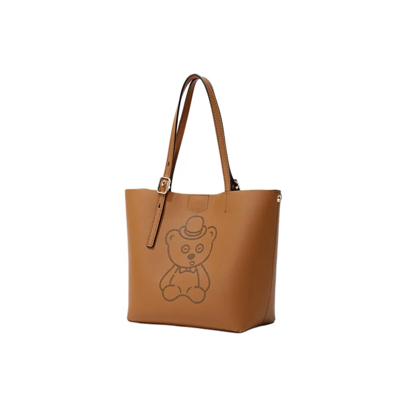 FION Minion Co branding Cow Split Leather Tote Bag Shoulder Bag Large Size Women's Multicolor-8