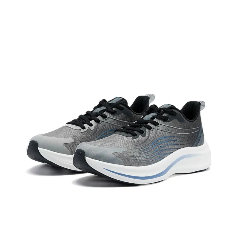 QIAODAN Anti Slip Wear Resistant Low Top Casual Running Shoes Men's Silent Gray Washed Blue-2