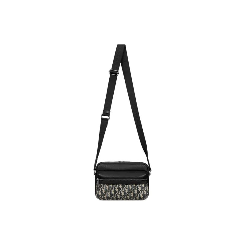 DIOR Oblique Jacquard Canvas With Grainy Surface Calfskin Messenger Bag Shoulder Bag Crossbody Bag Men's Beige & Black-1