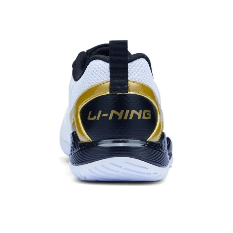 LiNing Anti Slip Wear Resistant Low Top Badminton Shoes Unisex White Gold Black-3