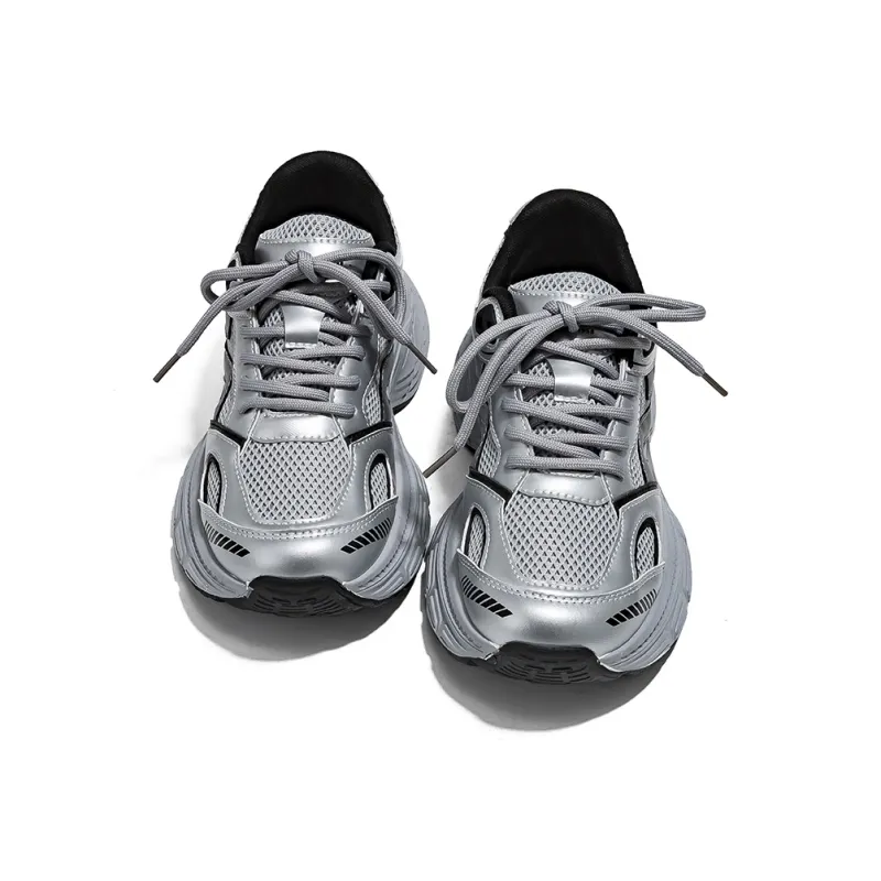 HUANQIU Anti Slip Wear Resistant Low Top Chunky Sneakers Women's Silver Gray-1