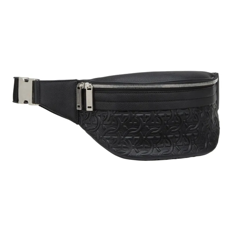 FERRAGAMO GANCINI Calfskin Sling Bag Fanny Pack Men's Black-1