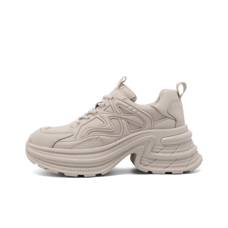 BELLE Anti Slip Wear Resistant Low Top Chunky Sneakers Women's Beige, Black-5